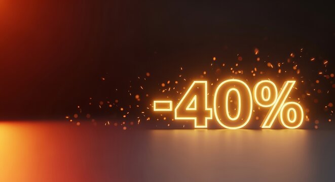 A Glowing Three D Number Representing Forty Percentage Discount Against A Dark Ambient Backgroud
