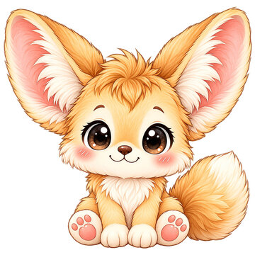 Cute Baby Fennec Fox Watercolor Illustration