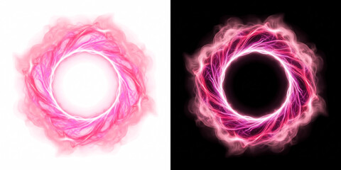Obraz premium Magenta energy ring with glowing plasma tendrils, luminous smoke portal effect overlay isolated on transparent background