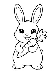 Fototapeta premium Cute bunny with carrot coloring book