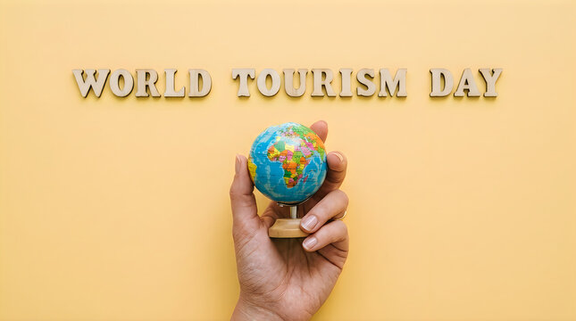 Hand holding small world globe for world tourism day with adventure, business