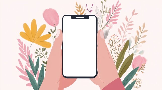 Creative Floral Background with Smartphone for Social Media and Mobile App Promotions