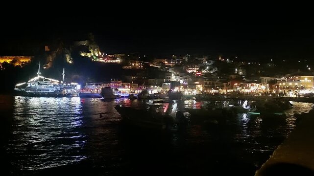Parga Harbor, Castle and Waterfront Lights at Night