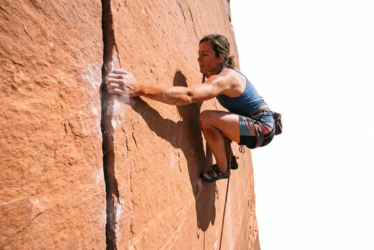 Lead Climbing Athlete on Sandstone Cliff for Adventure Marketing