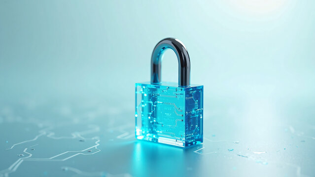 Cyan Circuit Padlock with Copy Space for Branding
