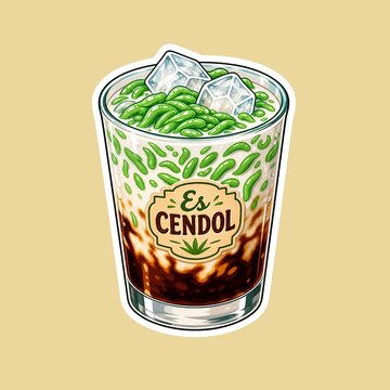 Refreshing Indonesian Es Cendol Dawet Drink Vector Sticker Illustration