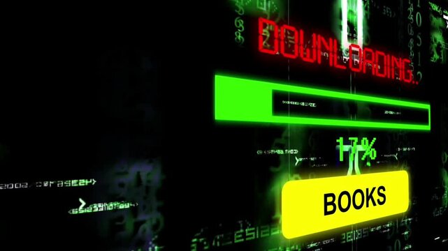 Downloading Books Progress Bar Over Digital Data Background Ebook Download and Technology Concept