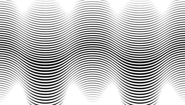 Black and white smooth transition of wayv pattern for sporty design element and background. Vector format Illustration. Eps10