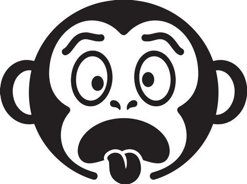 Funny surprised monkey head icon black vector isolated on white background for creative design projects and stickers.