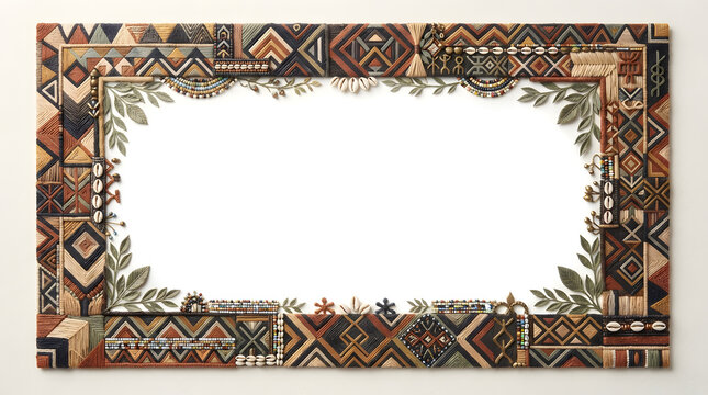 Tribal patterned frame isolated on white background