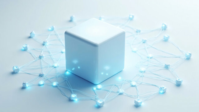 Data Cube with Blue Nodes Symbolizing Secure Data Storage