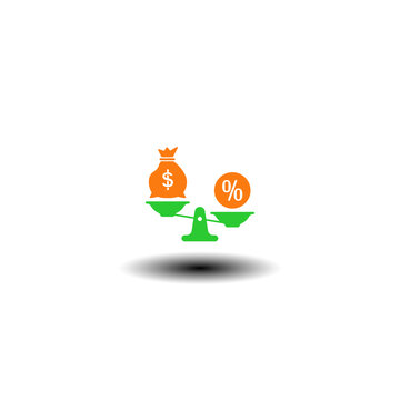 Vector illustration of seesaw imbalance with money bag and percent sign. Symbol of GST Goods and Services Tax.