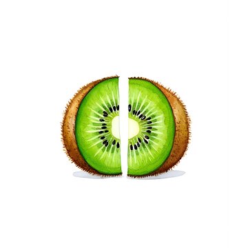 Two sliced pieces of fresh ripe kiwi fruit with green flesh and seeds for nutrition.