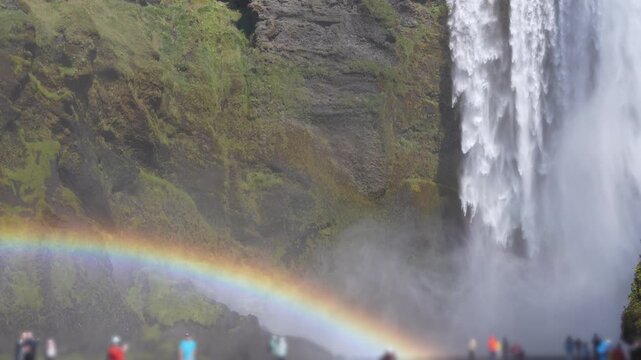 Iceland - September 1, 2026: Skogafoss waterfall and double rainbows