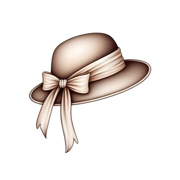 Stylish beige ladies hat with elegant silk ribbon bow for vintage fashion and apparel.