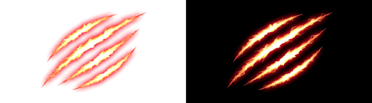 Red claw mark scratch effect glowing monster slash mark overlay isolated on transparent background