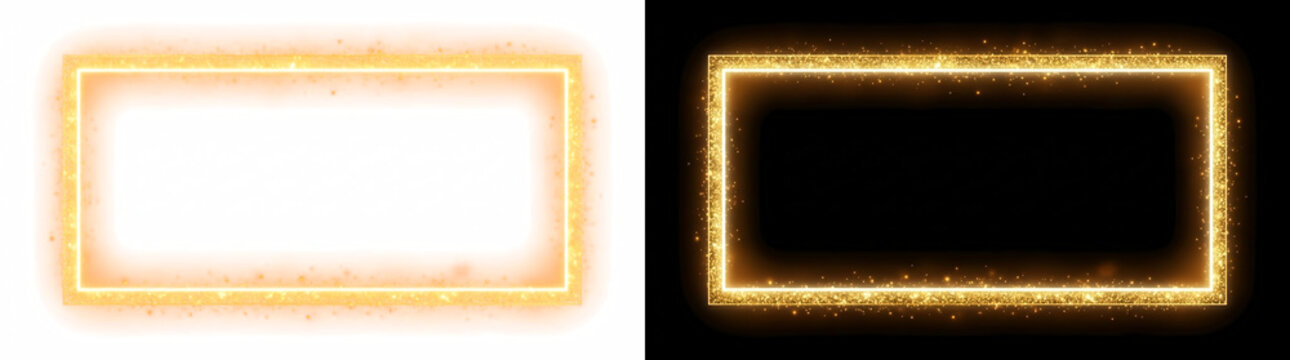 Golden glitter rectangular border frame on black background