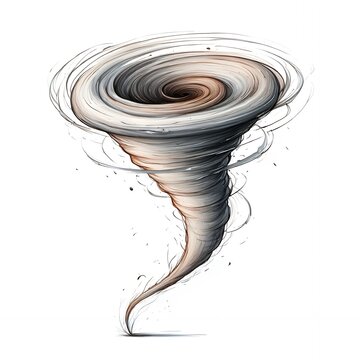 Tornado whirlwind vortex spiral weather phenomenon isolated on white background digital art.