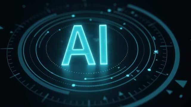 Glowing AI Letters Inside a Circular Futuristic Interface