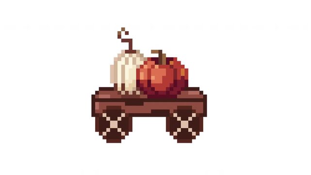 Pixel art autumn cart with pumpkins loop