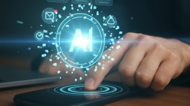 Finger Pressing a Circular Artificial Intelligence Mobile Interface