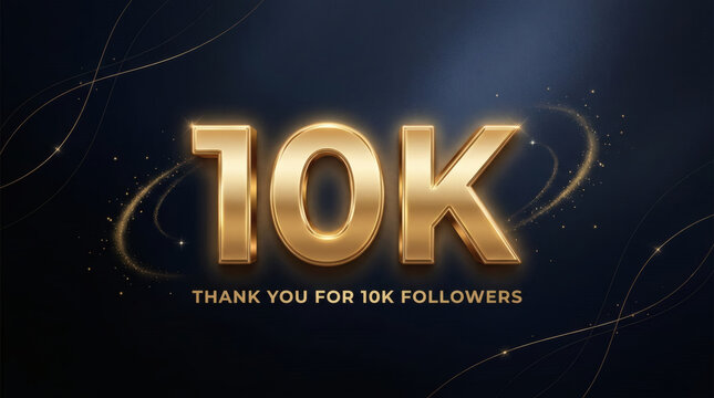 Gold 10K Followers Celebration Banner With Thank You Text And Sparkling Elegant Design