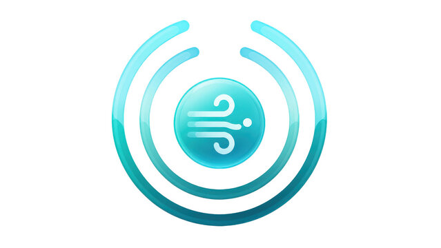 Air Quality Icon with Wind Symbol and Blue Circular Rings