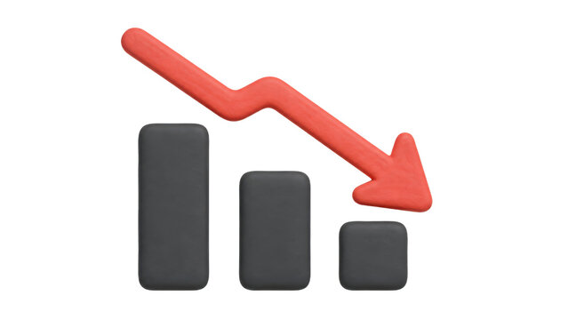 Bar Chart Downward Trend with Red Arrow 3D Icon