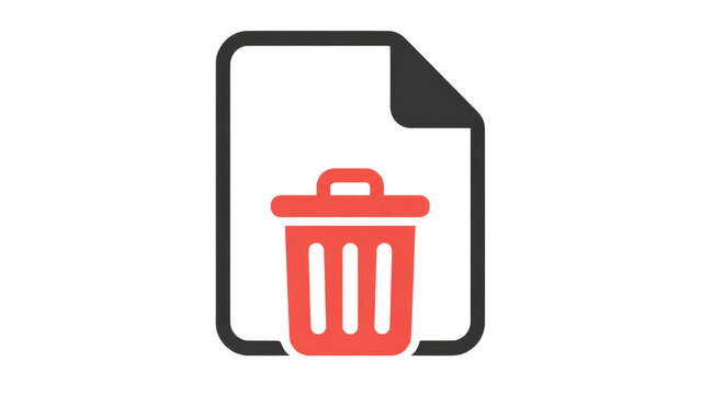 Document Deletion Icon with Red Trash Can and Paper Outline