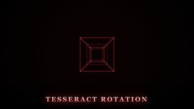 Tesseract Four Dimensional Hypercube Rotating Red Wireframe