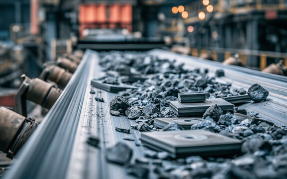 Closeup process on Industry ore mining factory. Magnetite extraction from pulp is based on wet magnetic separation with permanent magnets or electromagnets on iron production