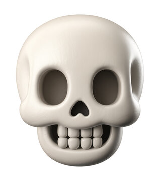 Spooky 3D Cartoon Human Skull with Glossy White Bones and Friendly Grinning Face