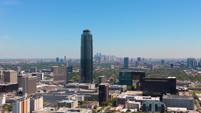The Galleria Area of Houston, Texas. Uptown urban core with contemporary office towers and highways. American major city offers striking architectural landscape.
