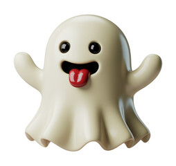 Fototapeta premium 3D Cute Halloween Ghost Character with Raised Arms and Playful Tongue