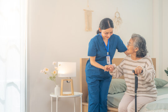 Caregiver assisting senior woman using walker at home, elderly mobility support and rehabilitation care, nursing service, physical therapy and recovery, helping improve independence and daily movement