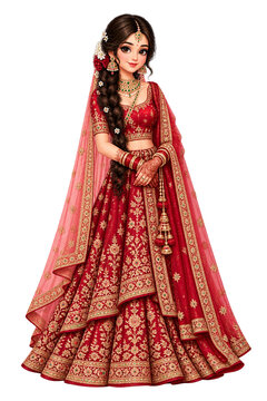 Indian bride caricature in traditional red wedding lehenga