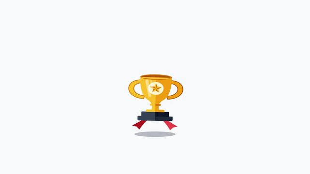 Golden Trophy Cup Animation With Star Icon Rising On White Background