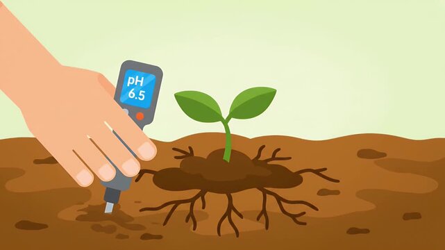 Expert gardener carefully measures soil pH with a digital meter, ensuring optimal acidity for healthy plant growth and robust seedling development in a thriving garden bed