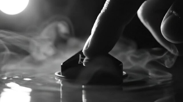Mysterious Triangular Device: Unveiling a Futuristic Design and Unexplained Fog in a Dark Setting