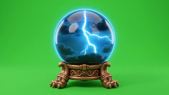 Magical crystal ball with energy effects on green screen