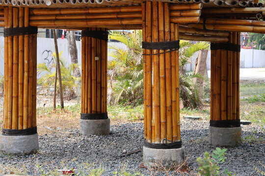 Bamboo structural foundation showcasing traditional construction, natural strength, and sustainable architecture.