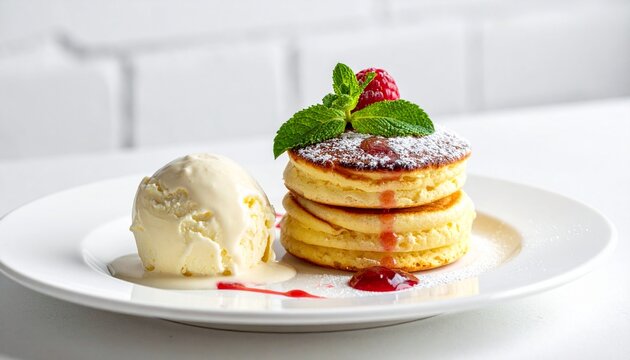 アイスを添えたスフレパンケーキ