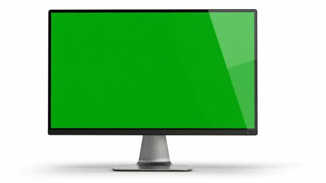 Modern computer monitor with green screen chroma key display for digital compositing and custom integration
