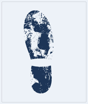Worn shoe print in deep navy with gritty boot sole tread texture. This grungy footmark captures raw forensic evidence vibes in distressed stencil style.