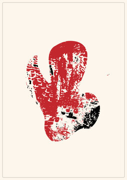 Weathered nopal cactus imprint in rough rubber stamp texture, crimson fading to black speckle. The prickly pear pad shows cracked organic distress for vintage screen print appeal.
