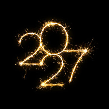2027 New Year sparkler light numbers on dark background, ringing in fresh hope for social media posts and festive flyers
