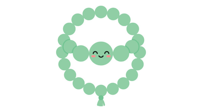 Mint green cartoon misbaha prayer beads with a smiling face isolated on white background
