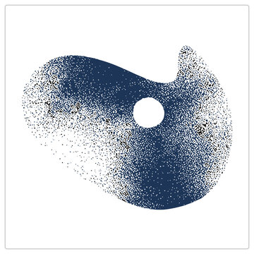 Thumb hole paint palette, the classic painters paddle, rendered in stippled dotwork with navy blue speckles dissolving into white. This dabber board shape suits creative branding and craft visuals.