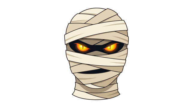 Scary Mummy Head with Glowing Orange Eyes and Bandages