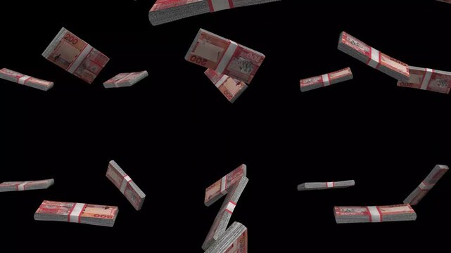 Gambia Money, Gambian Dalasi Banknotes Falling On Black Background, GMD Currency Stacks Dark Cinematic, 4K